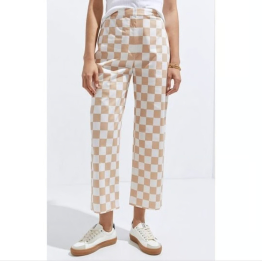 HUTCH Anthropologie Women's Cropped Straight Fit Checkerboard Pants Size 0